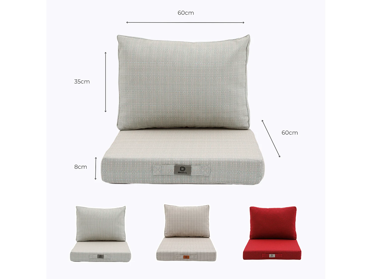 Coussins pour salon de jardin déhoussable 60x60cm Beige chiné turquoise