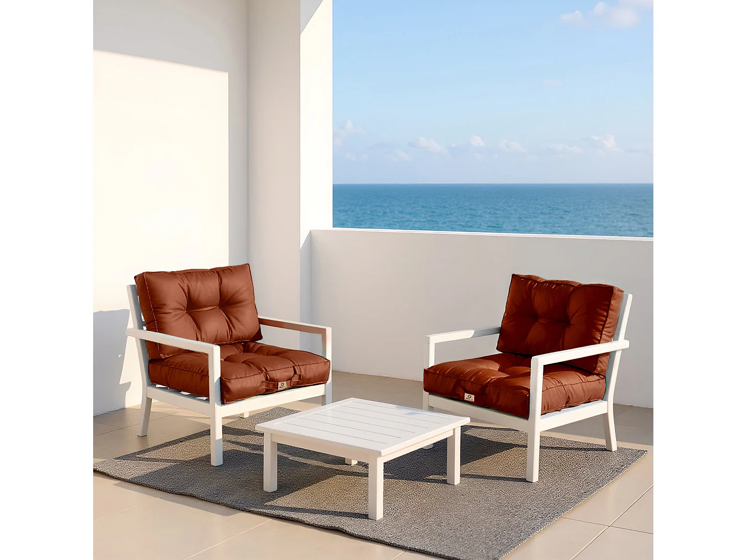 Coussins pour salon de jardin capitonné 50x50cm Terracotta