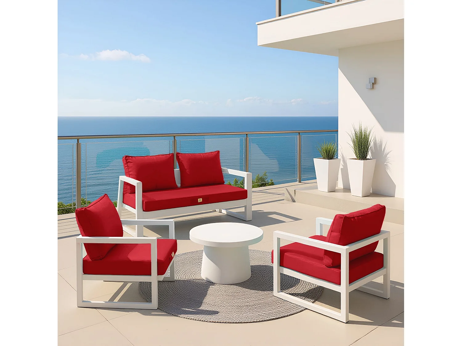 Coussin pour salon de jardin déhoussable 60x60cm Rouge