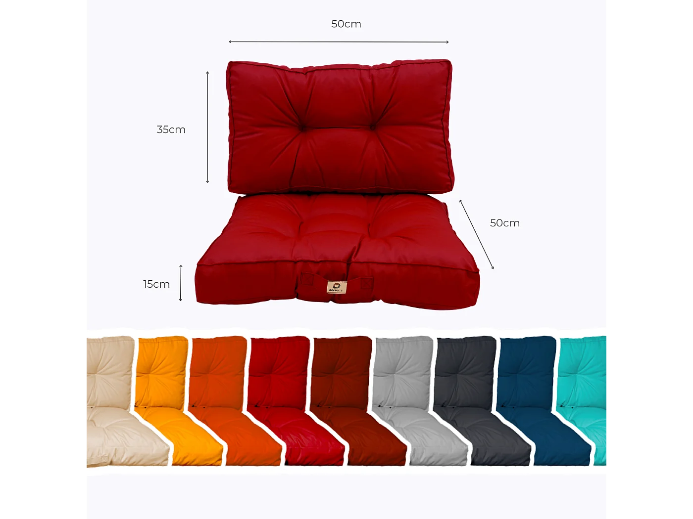 Coussins pour salon de jardin capitonné 50x50cm rouge