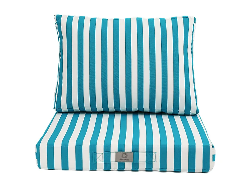 Coussins pour salon de jardin déhoussable 50x50cm - Rayure Turquoise