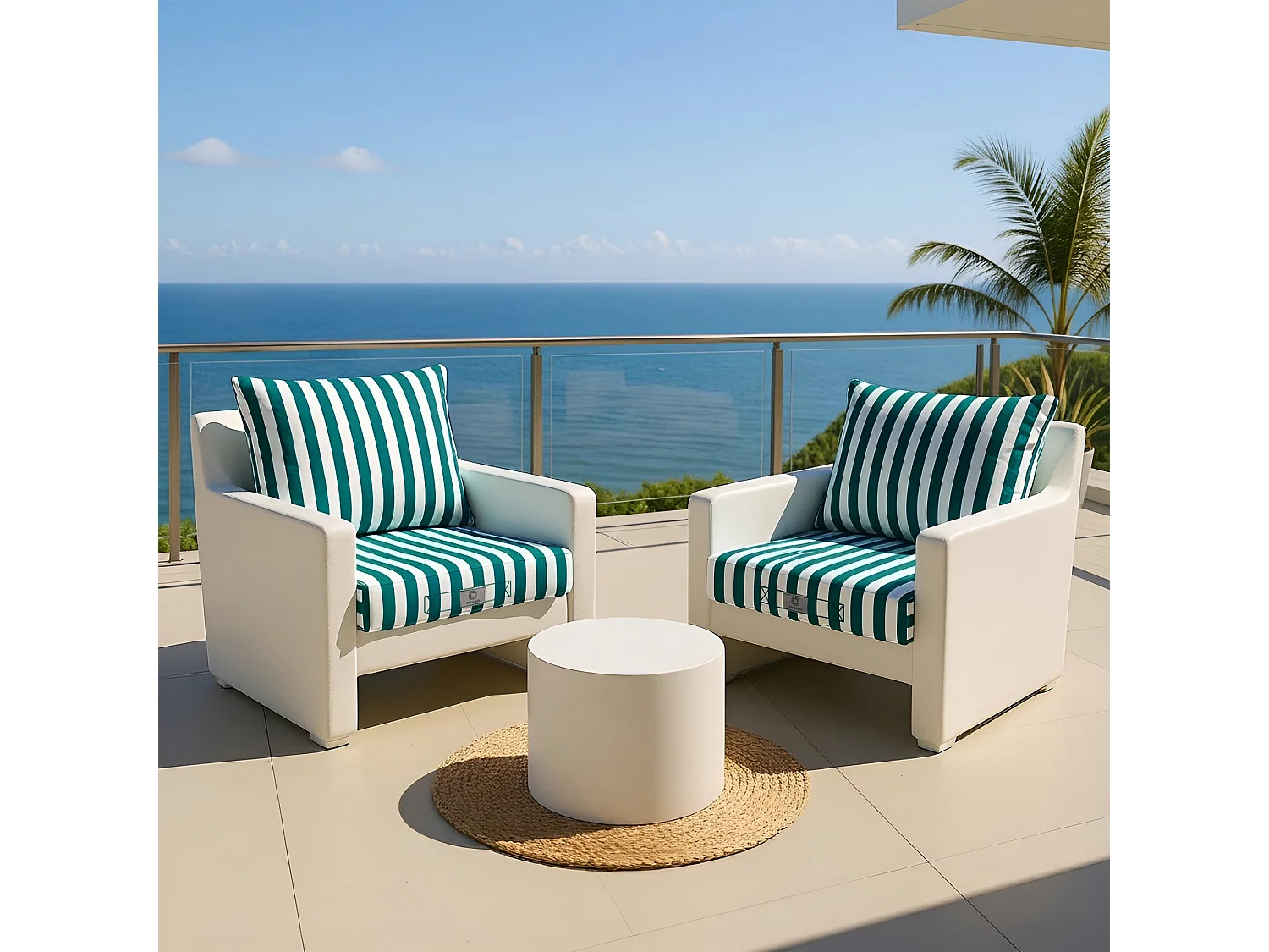 Coussins pour salon de jardin déhoussable 60x60cm - Rayure Vert