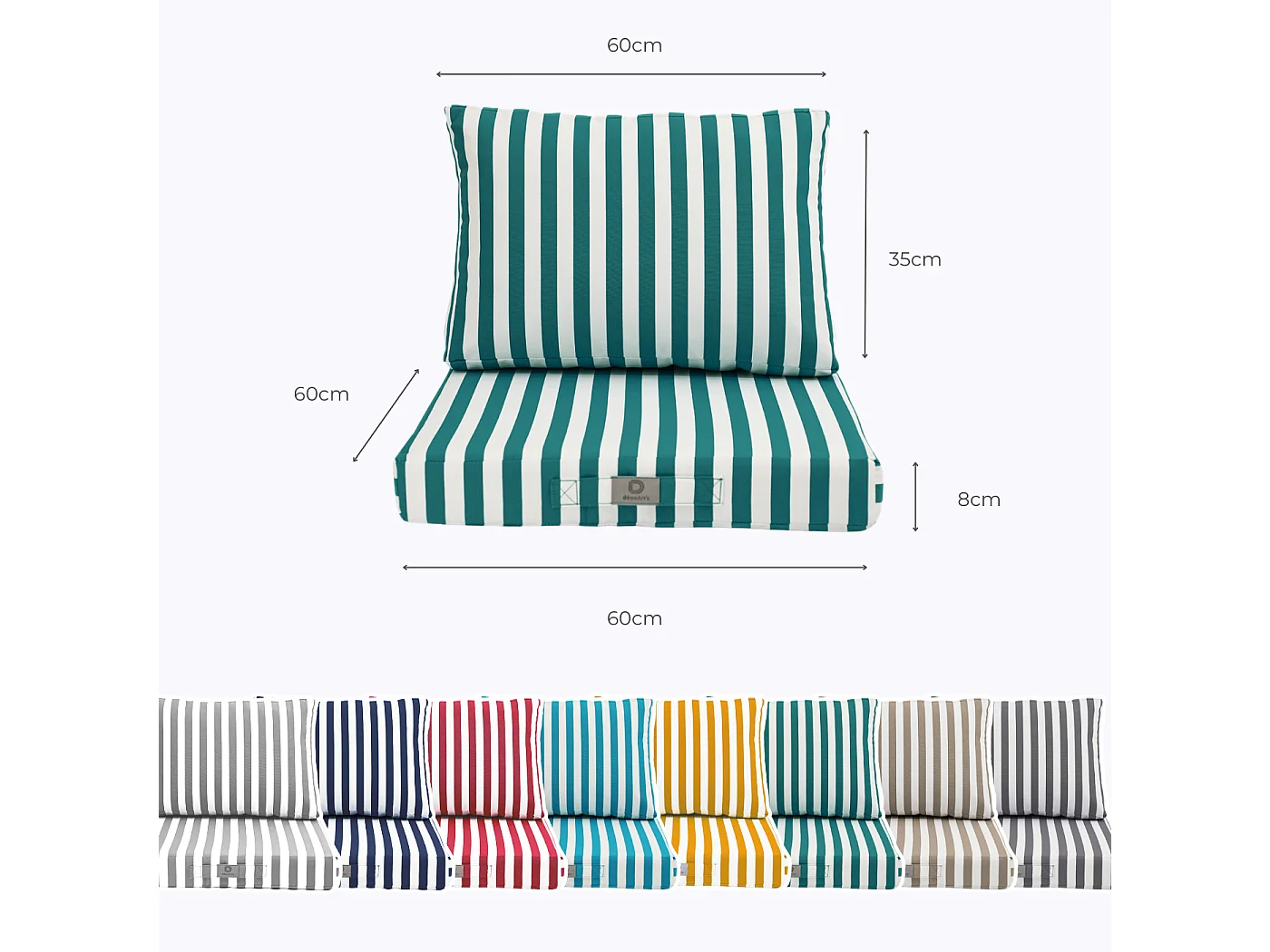 Coussins pour salon de jardin déhoussable 60x60cm - Rayure Vert