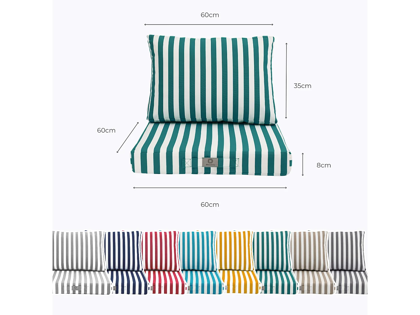 Coussins pour salon de jardin déhoussable 60x60cm Rayure vert