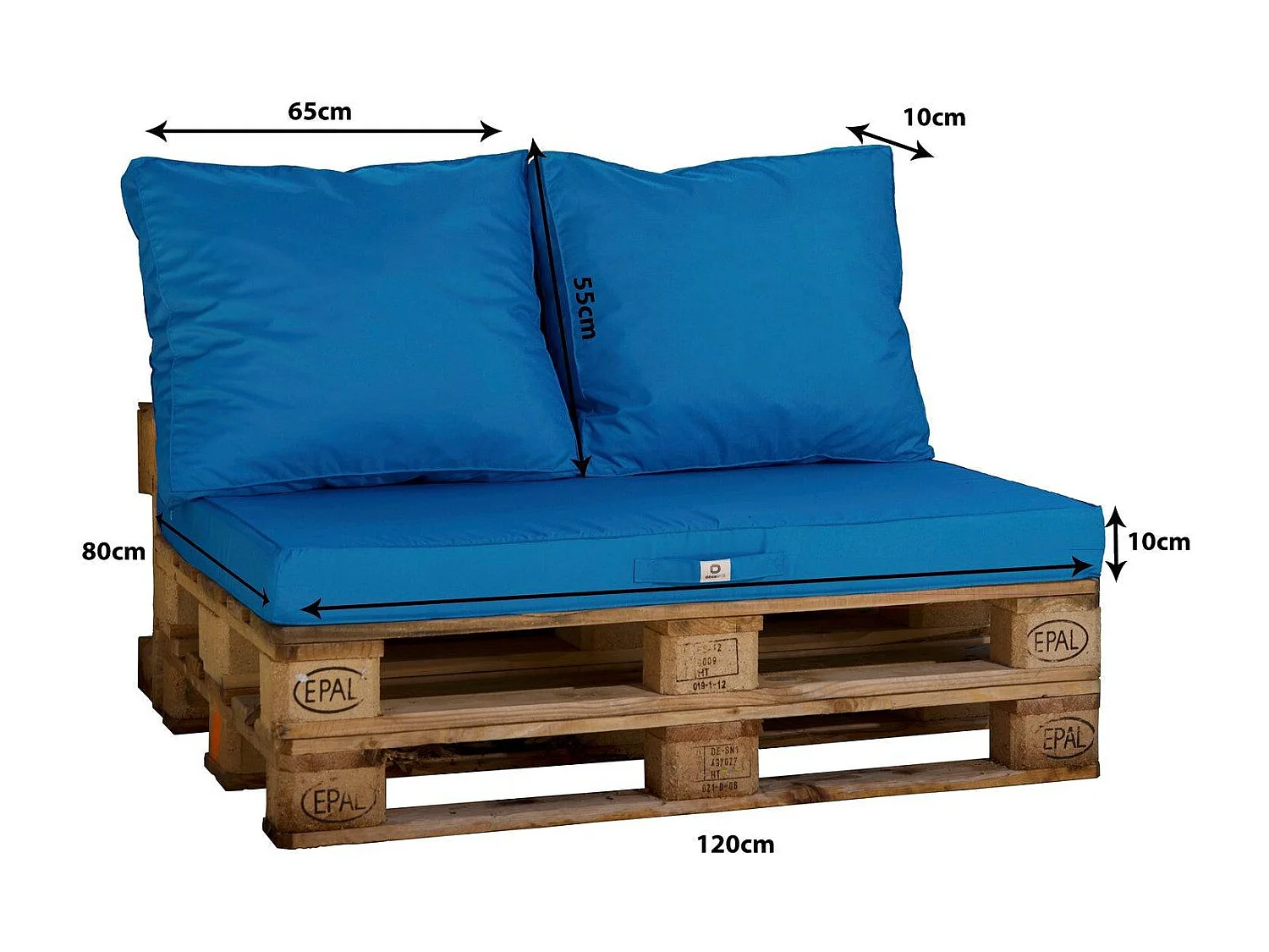 Lot de 3 coussins pour palette déhoussables en polyester bleu