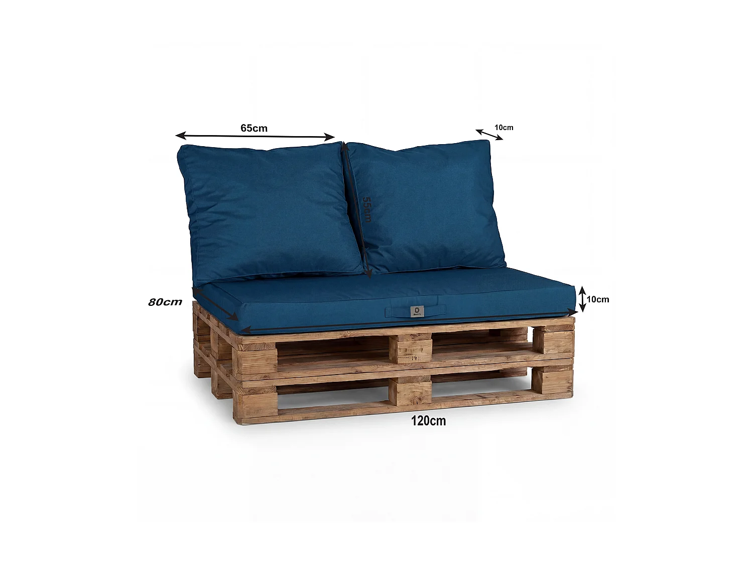 Lot de 3 coussins pour palette déhoussables en polyester bleu