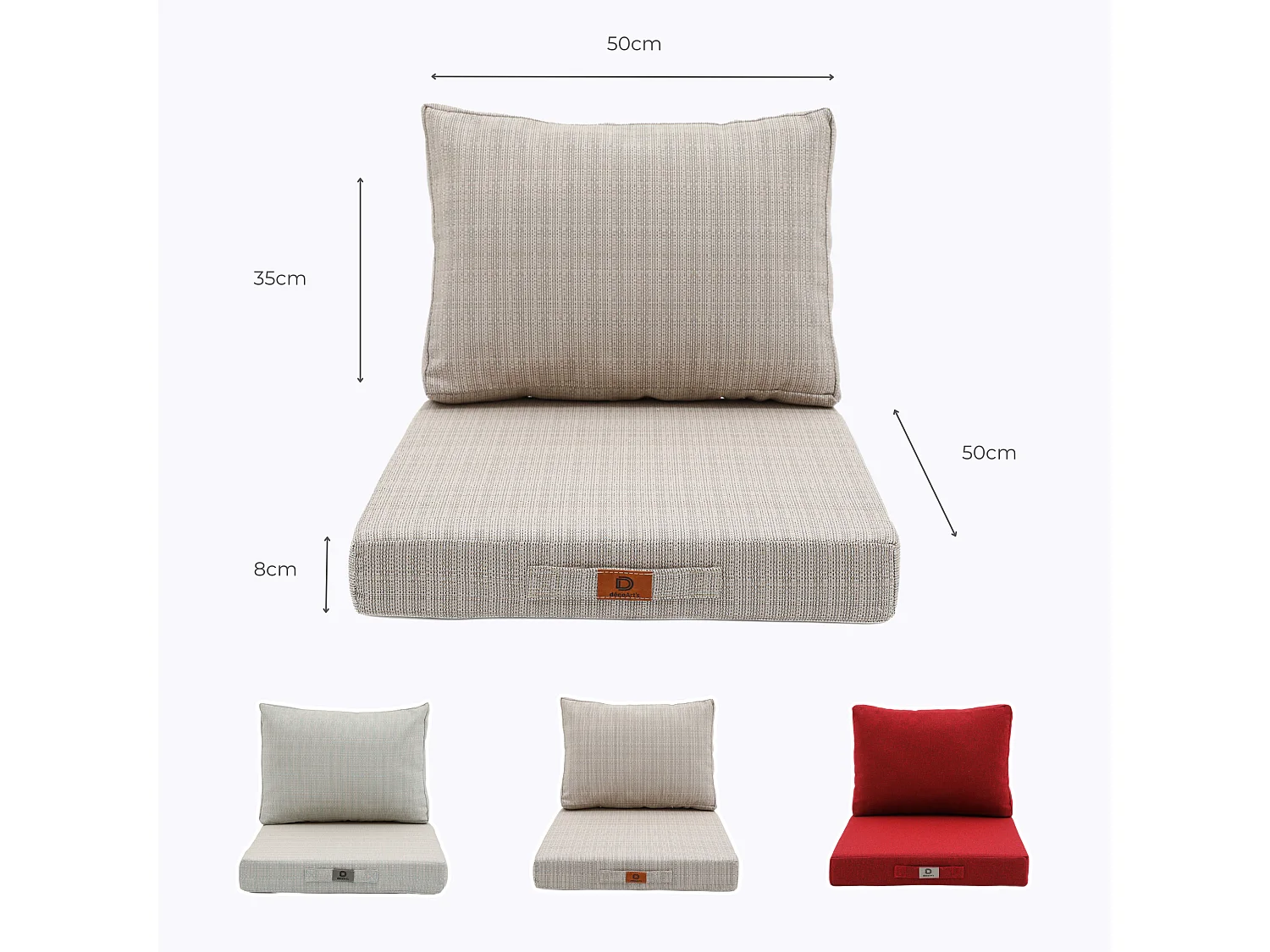 Coussins pour salon de jardin déhoussable 50x50cm Beige Chiné Noir