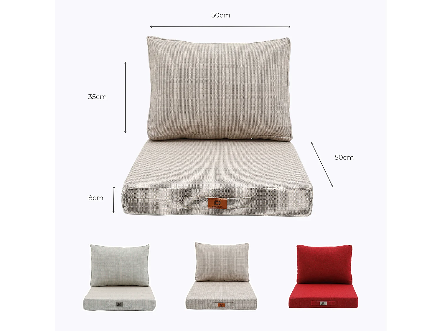 Coussins pour salon de jardin déhoussable 50x50cm - Beige Chiné