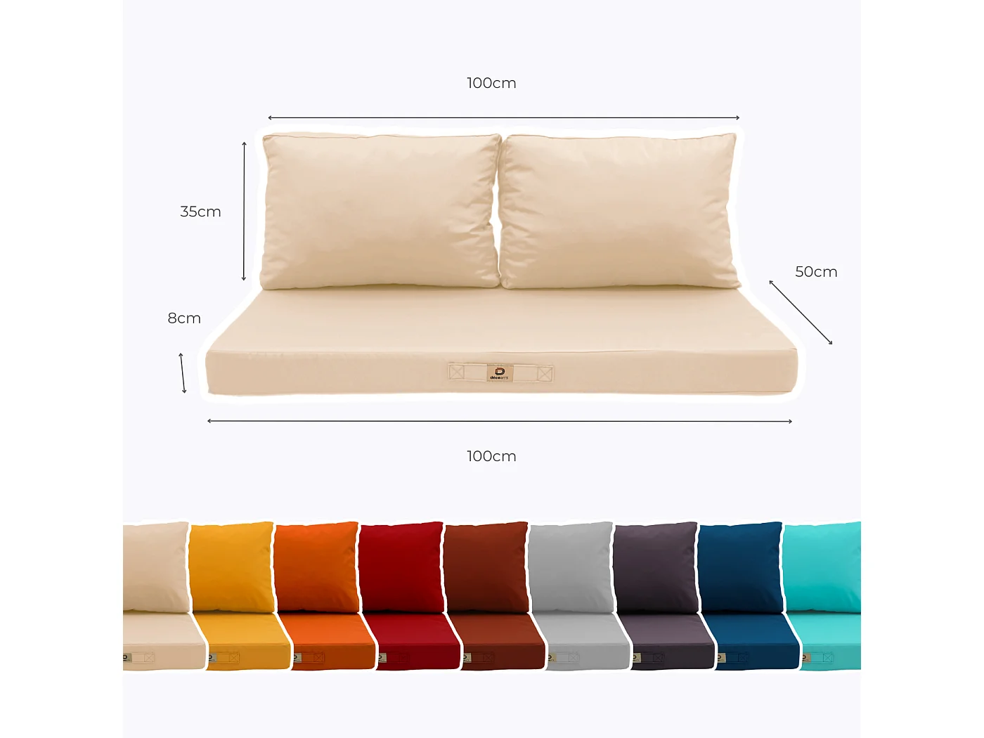 Coussins pour salon de jardin déhoussable 100x50cm Beige