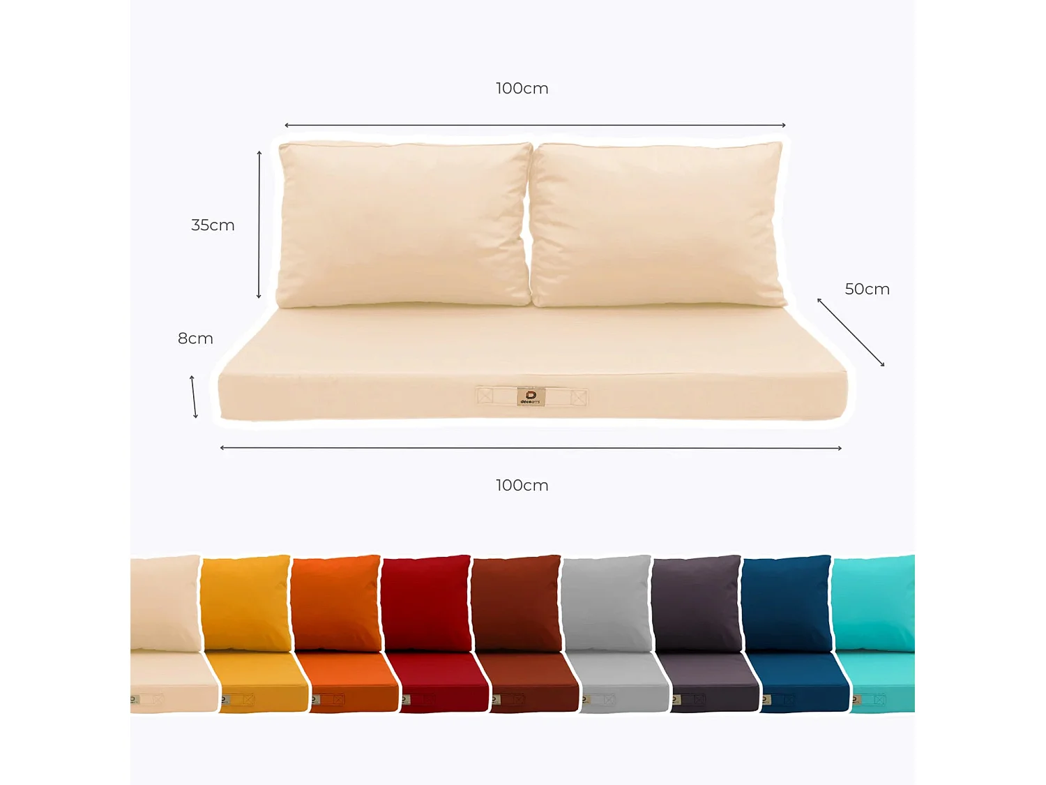 Coussins pour salon de jardin déhoussable 100x50cm Beige