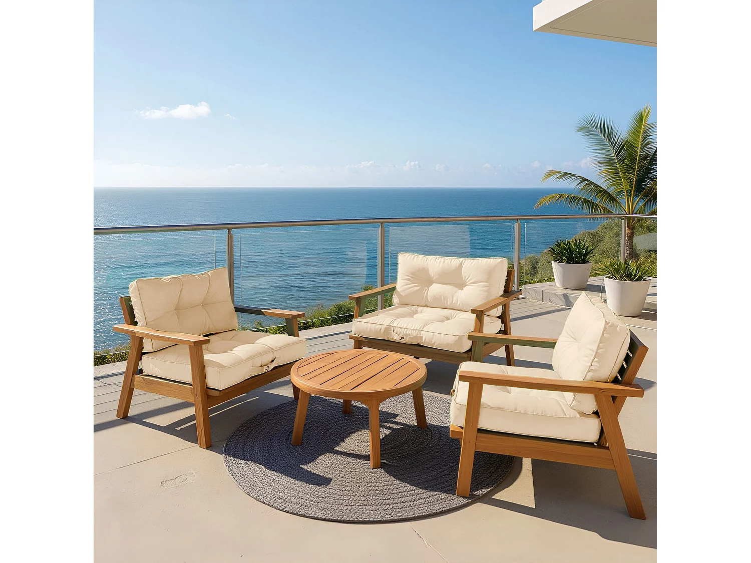 Coussins pour salon de jardin capitonné 60x60cm Beige