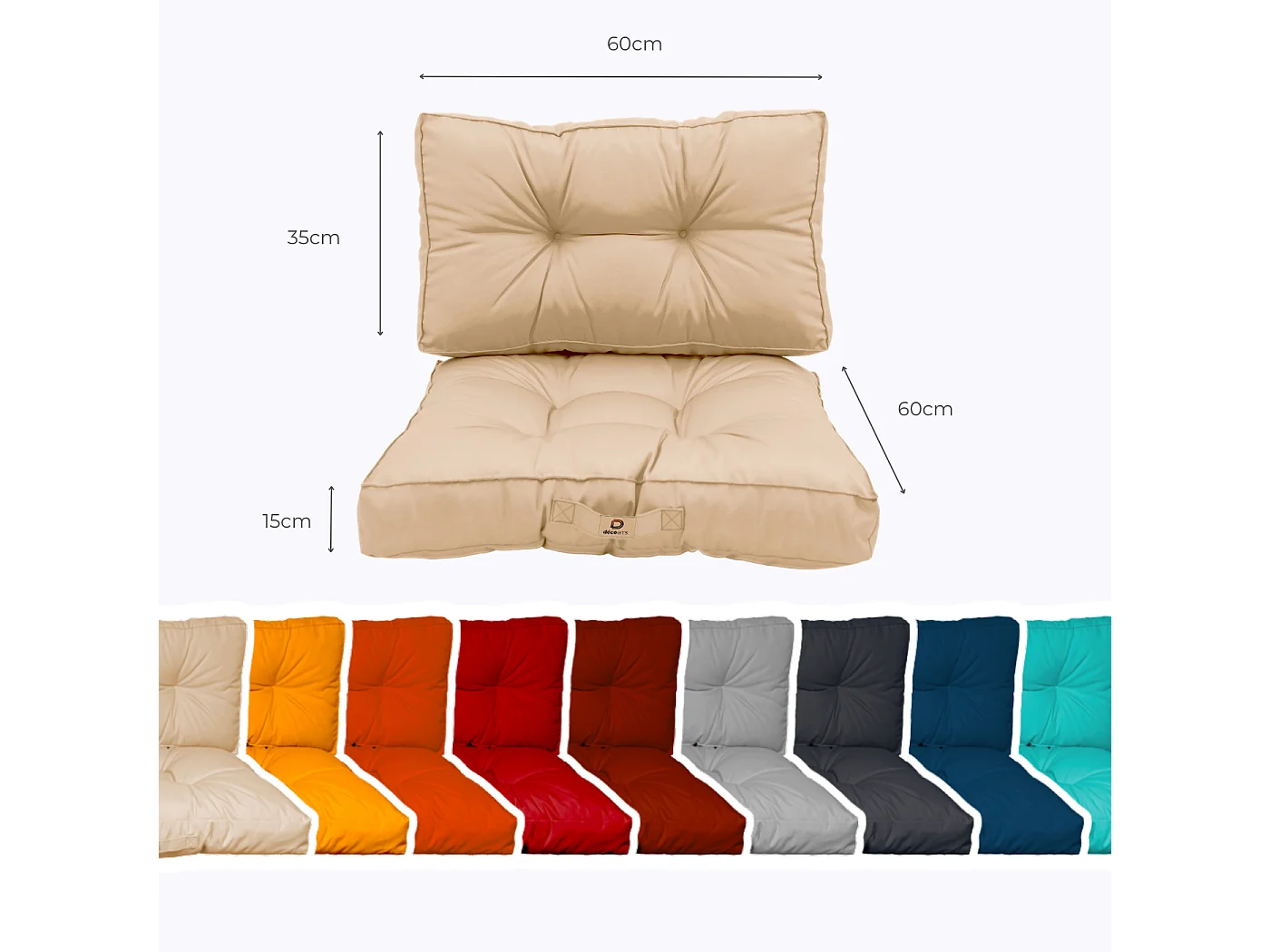 Coussins pour salon de jardin capitonné 60x60cm Beige