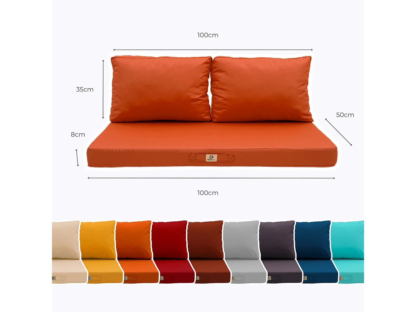 Coussins pour salon de jardin déhoussable 100x50cm Orange