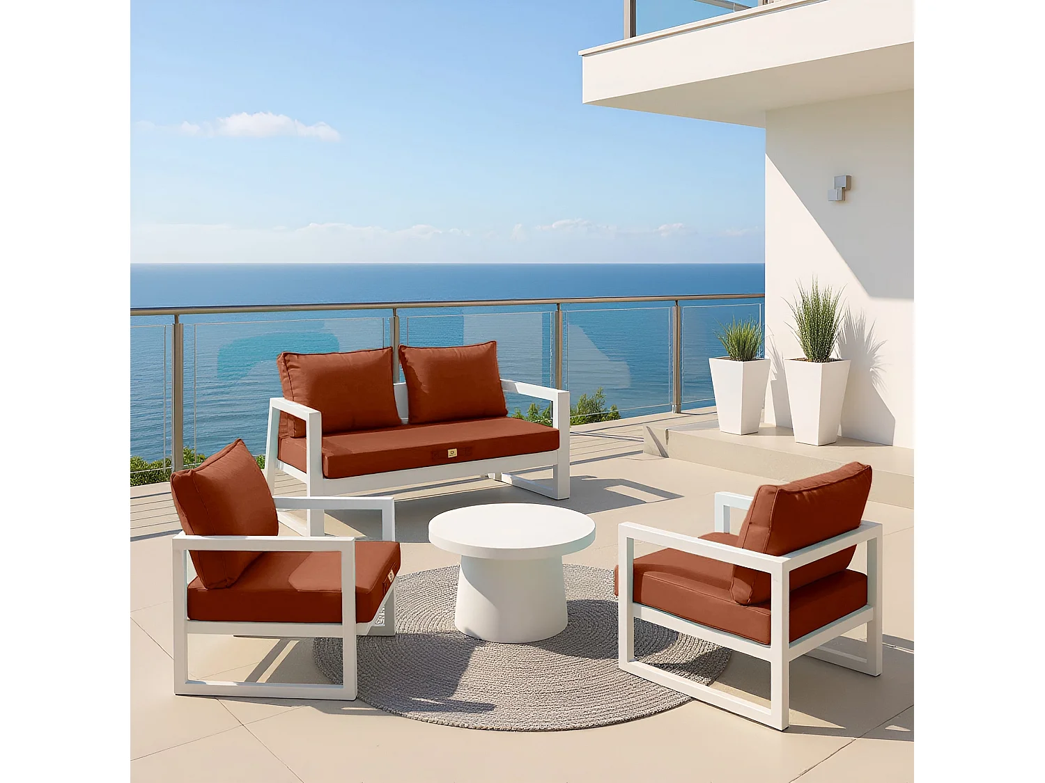 Coussins pour salon de jardin déhoussable 50x50cm Terracotta