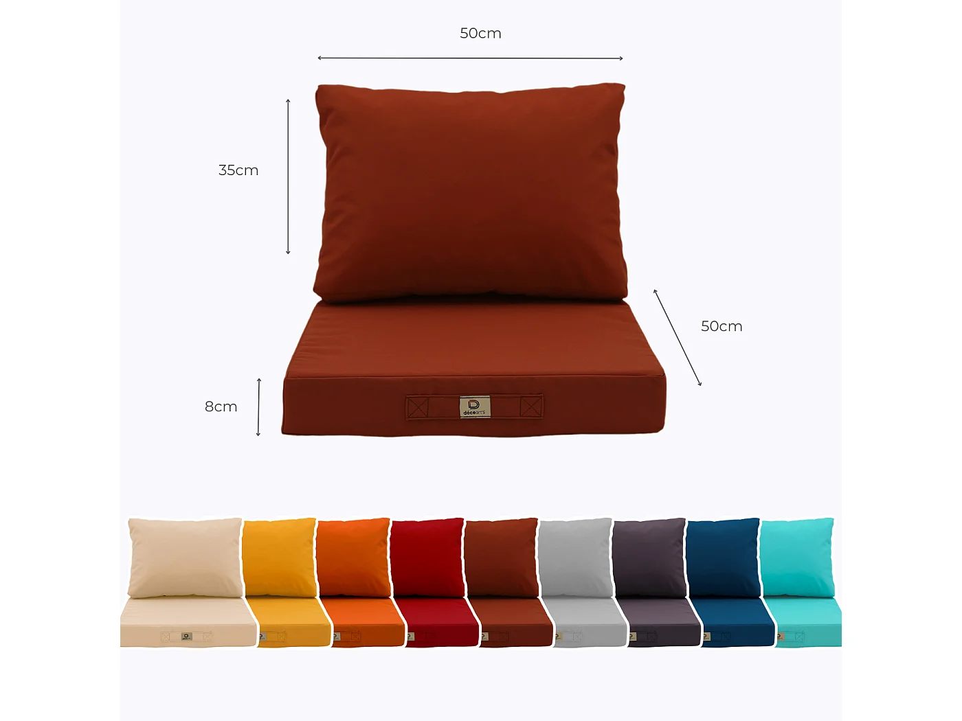 Coussins pour salon de jardin déhoussable 50x50cm Terracotta