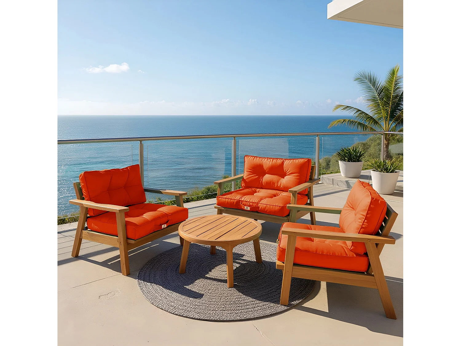 Coussins pour salon de jardin capitonné 60x60cm orange