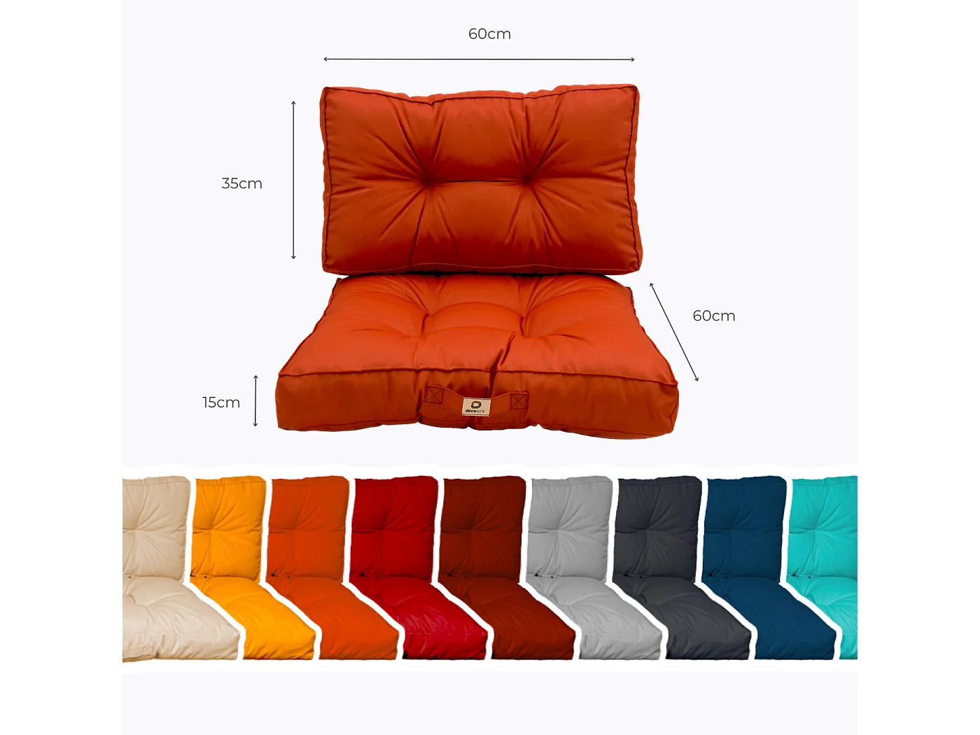 Coussins pour salon de jardin capitonné 60x60cm orange