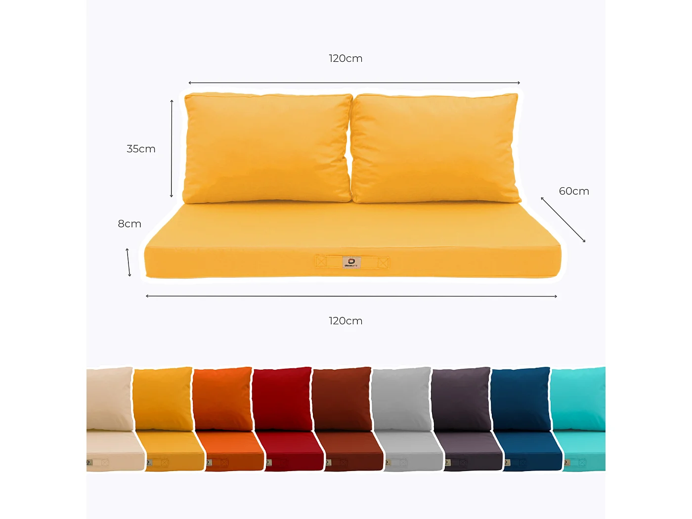 Coussins pour salon de jardin déhoussable 120x60cm Jaune