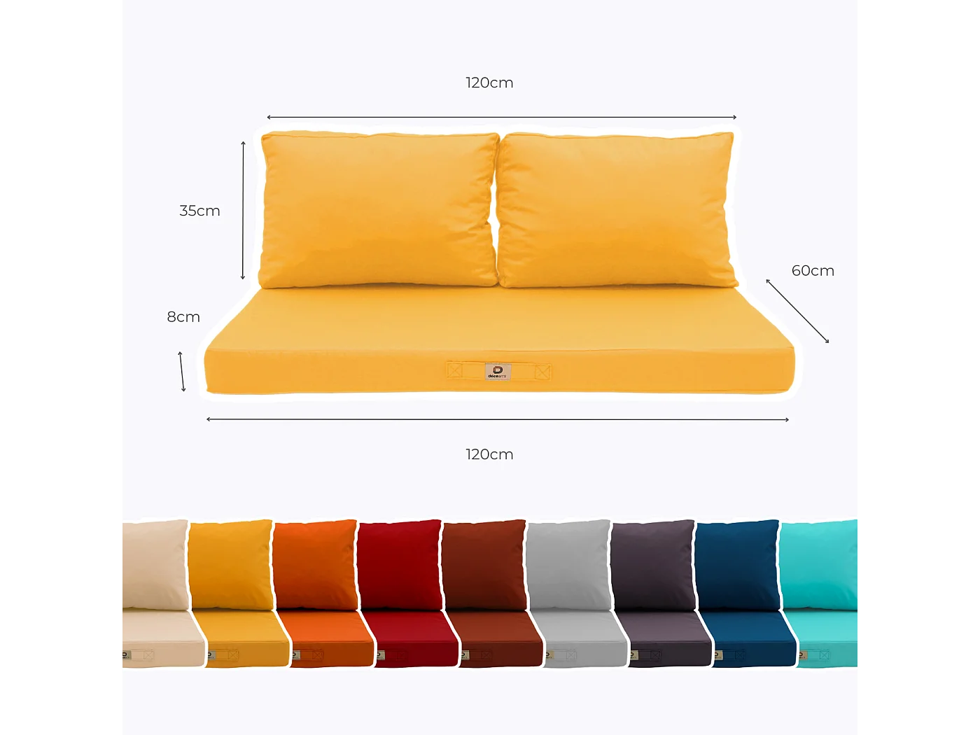 Coussins pour salon de jardin déhoussable 120x60cm Jaune