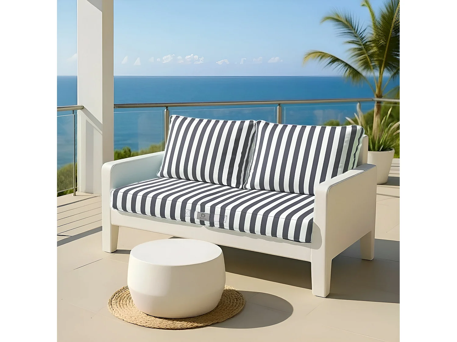 Coussins pour salon de jardin déhoussable 100x50cm - Rayure Gris foncé