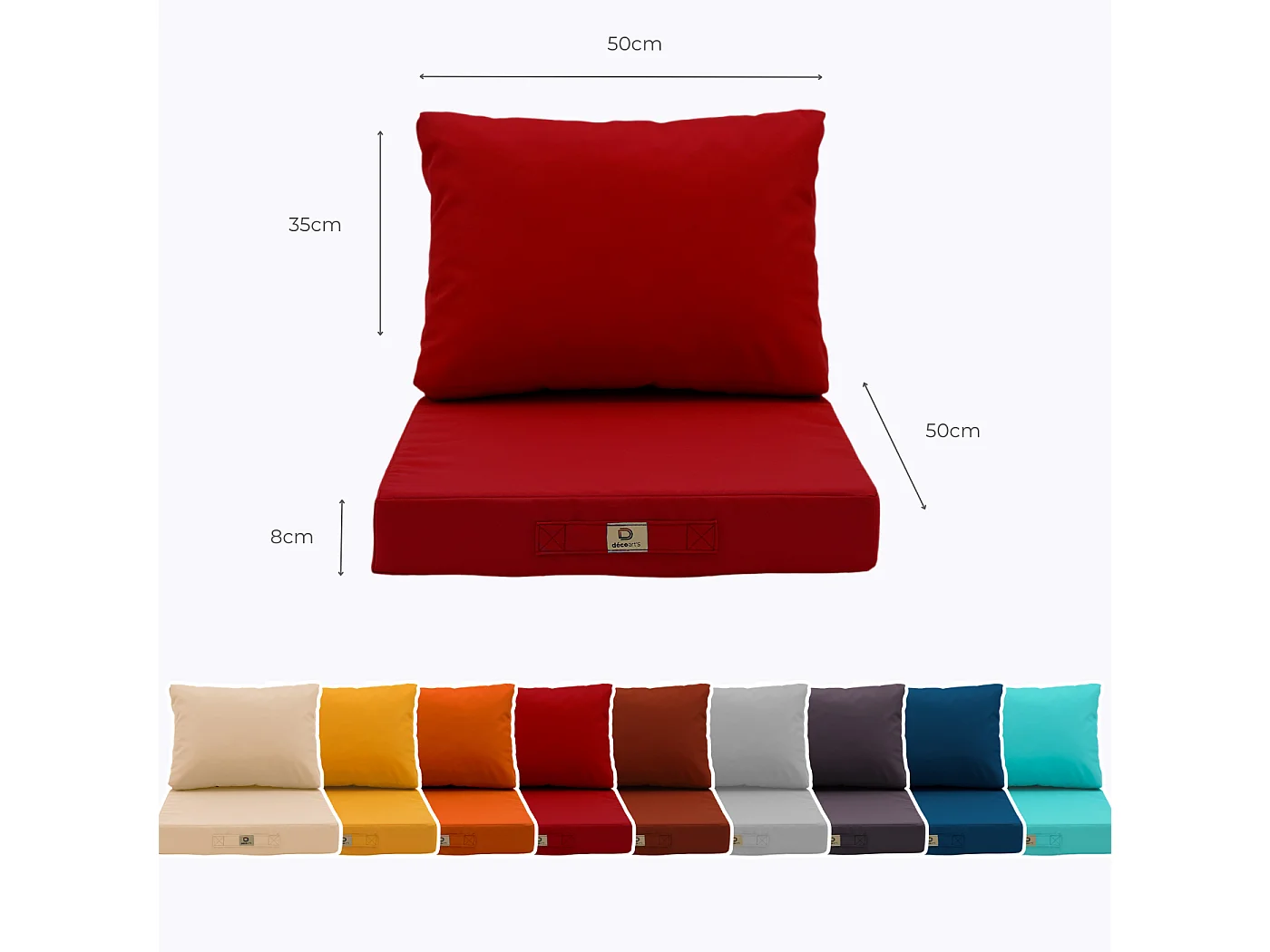 Coussins pour salon de jardin déhoussable 50x50cm rouge