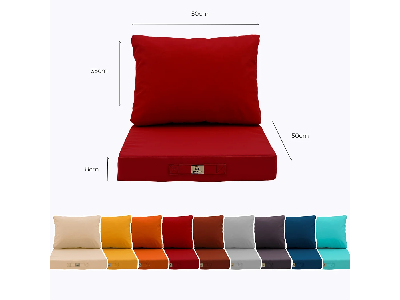 Coussins pour salon de jardin déhoussable 50x50cm Rouge