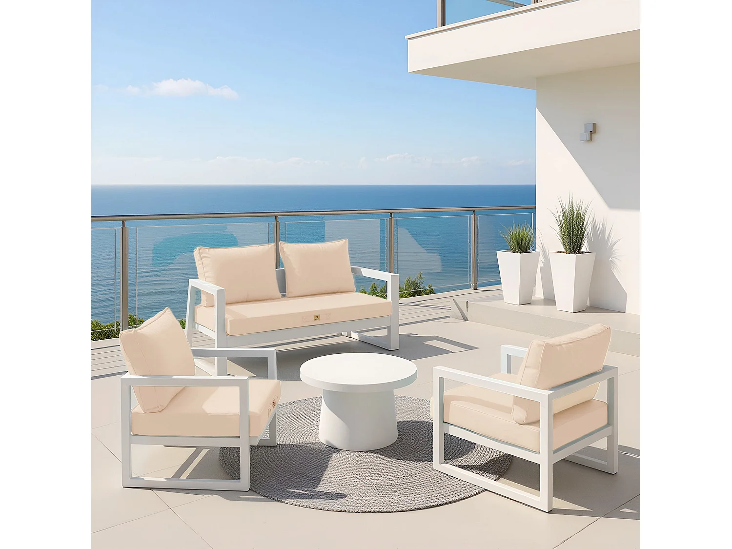 Coussins pour salon de jardin déhoussable 60x60cm Beige