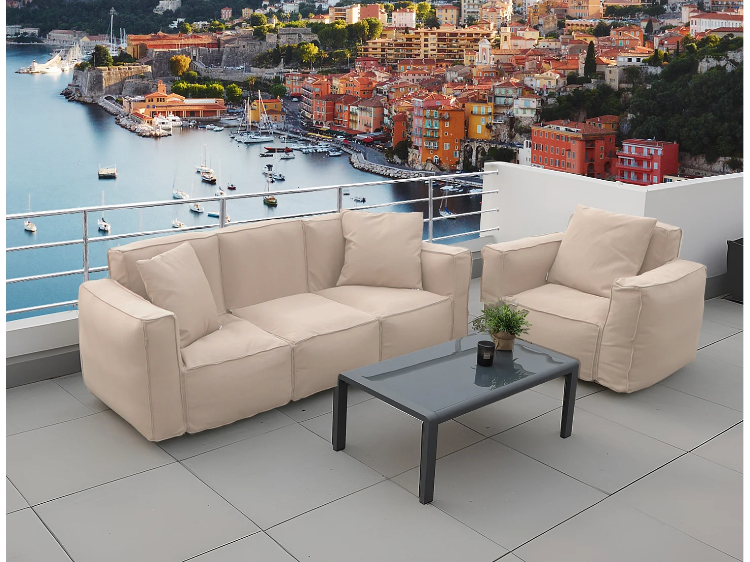 Canapé salon de jardin modulable 90x75x65cm Beige