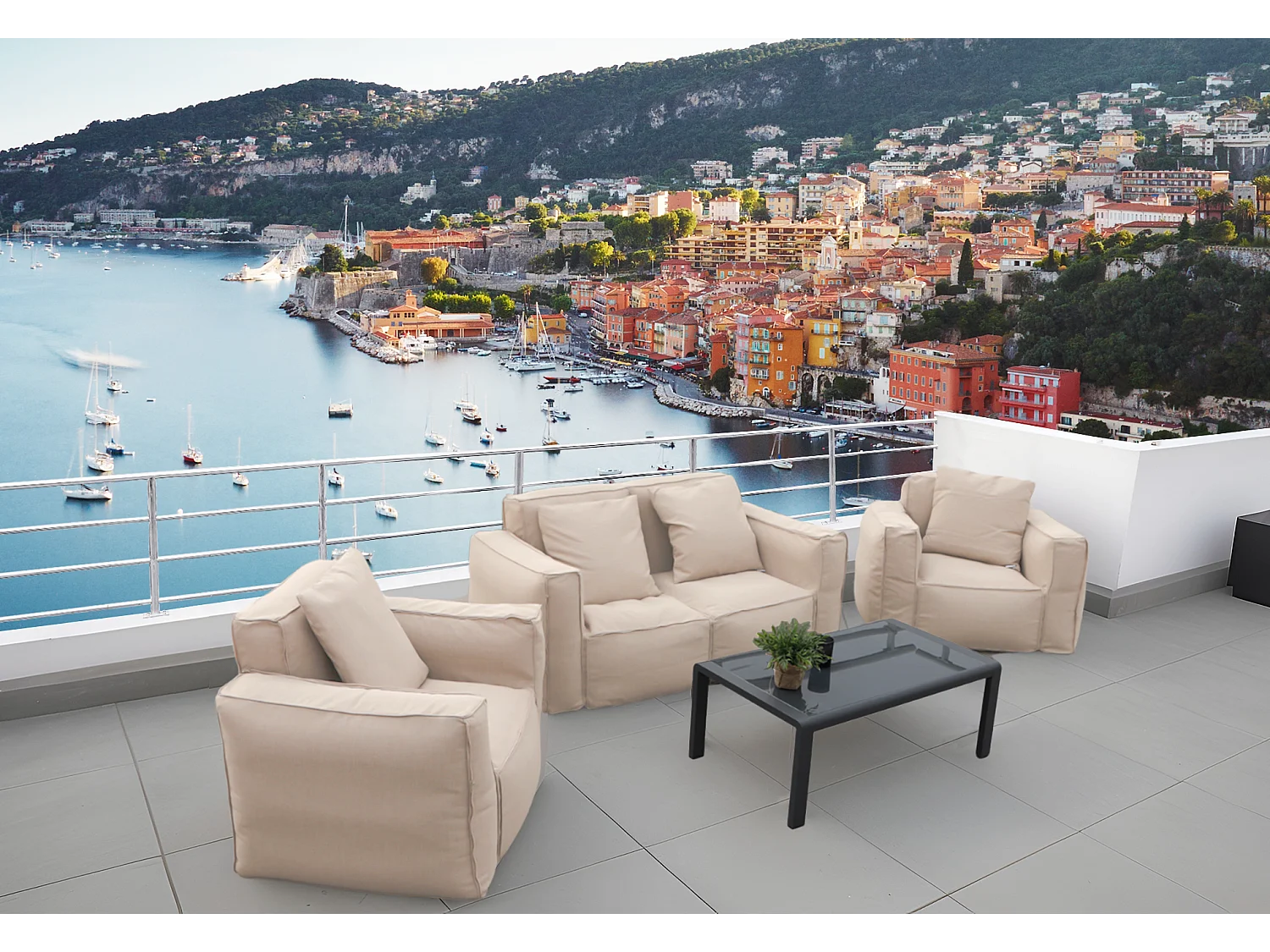 Canapé salon de jardin modulable 90x75x65cm Beige