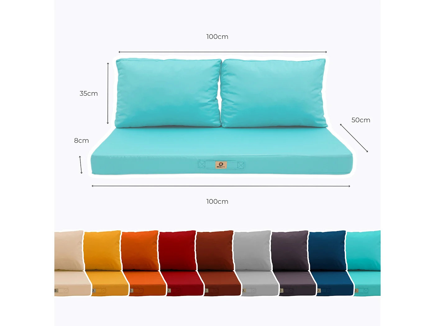 Coussins pour salon de jardin déhoussable 100x50cm Bleu caraïbes