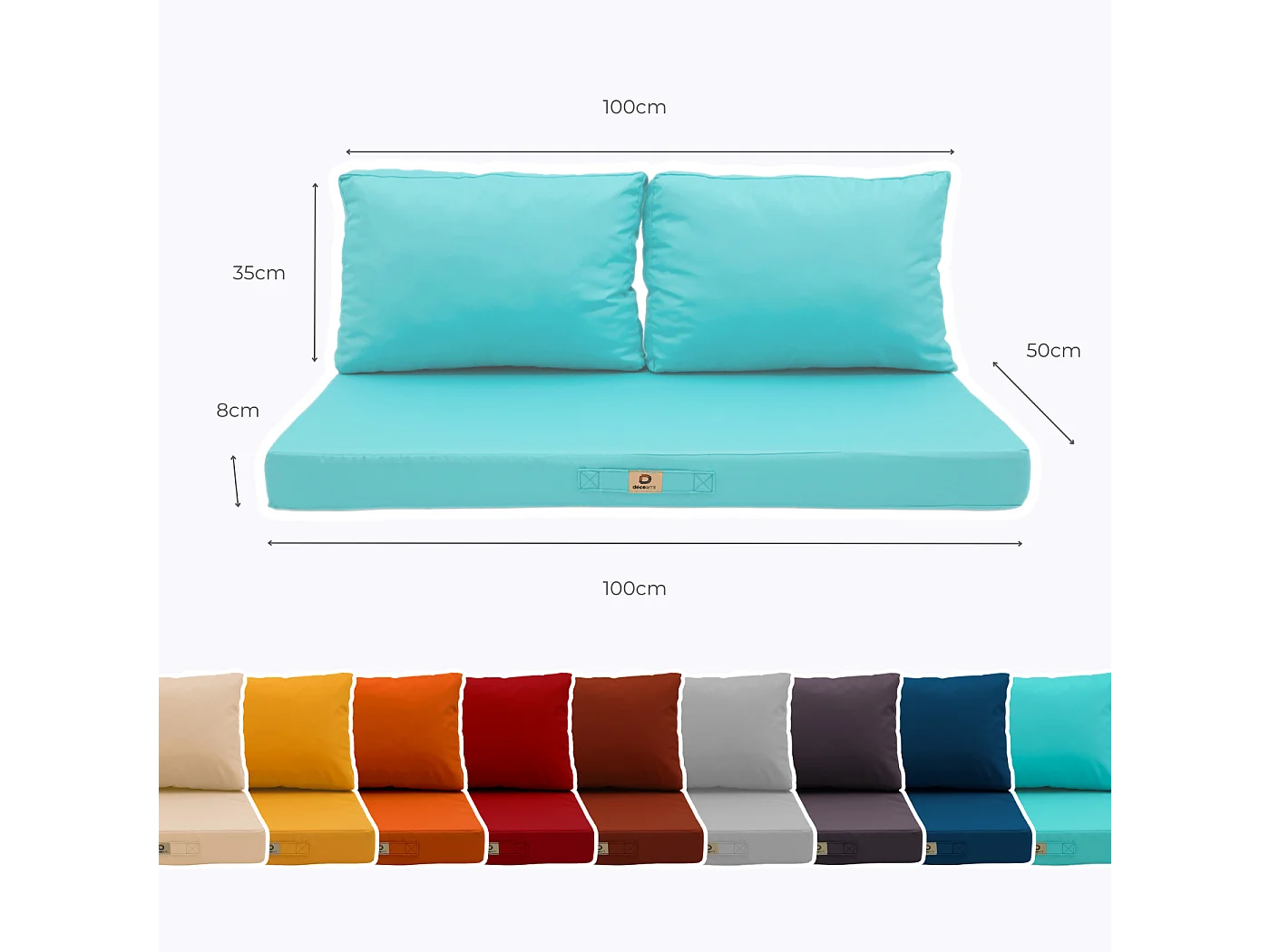 Coussins pour salon de jardin déhoussable 100x50cm Bleu caraïbe