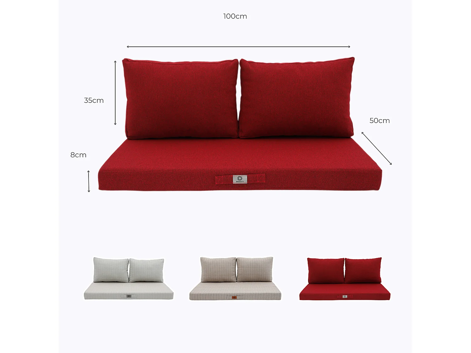 Coussins pour salon de jardin déhoussable 100x50cm Rouge bordeaux