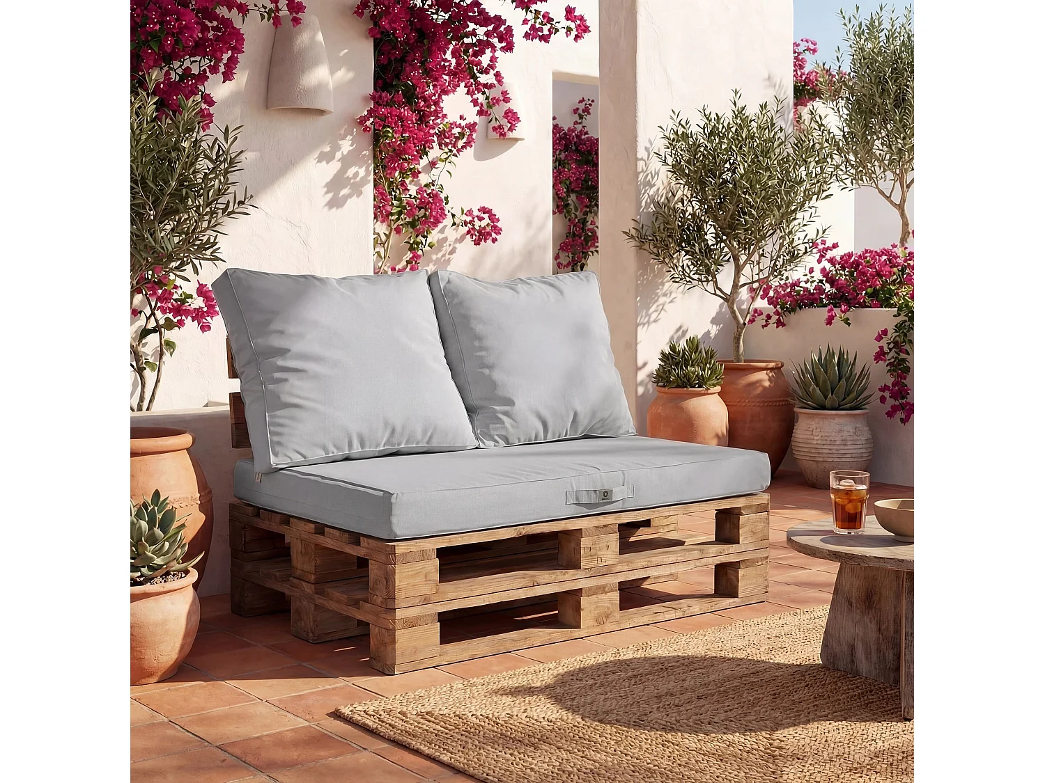 Lot de 3 coussins pour palette déhoussables en polyester gris