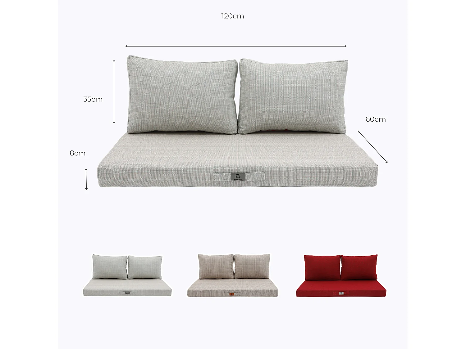 Coussins pour salon de jardin déhoussable 120x60cm Beige chiné turquoise