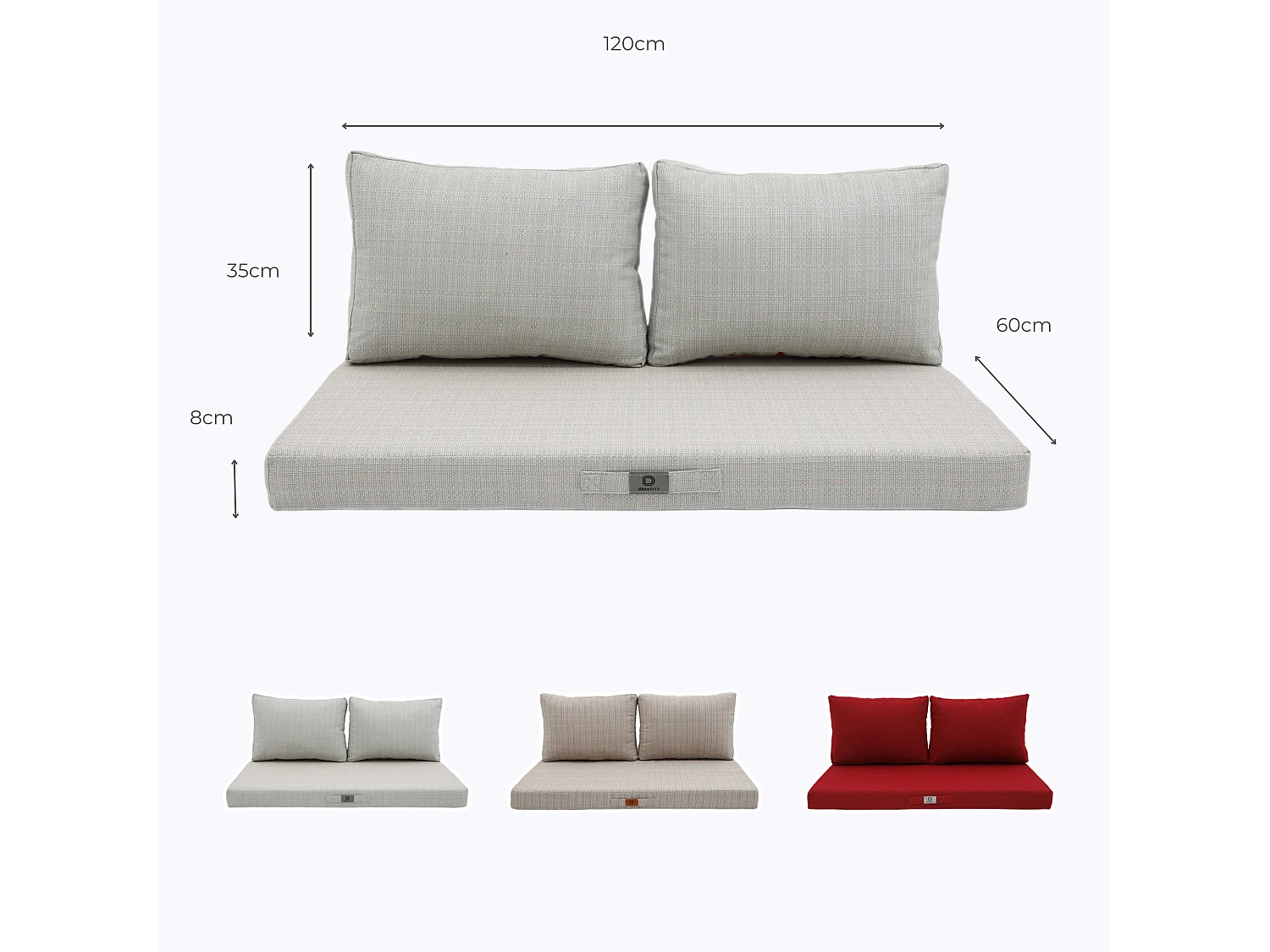 Coussins pour salon de jardin déhoussable 120x60cm - Turquoise Chiné