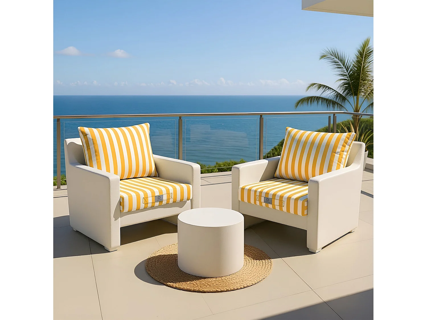 Coussins pour salon de jardin déhoussable 60x60cm - Rayure Jaune