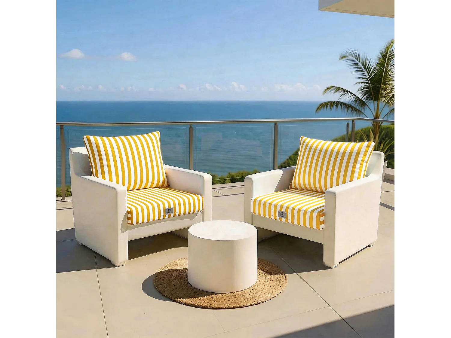 Coussins pour salon de jardin déhoussable 60x60cm Rayure jaune