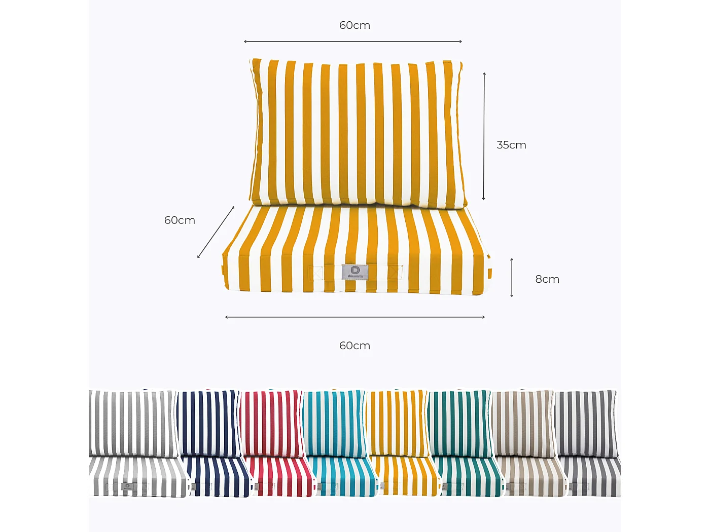 Coussins pour salon de jardin déhoussable 60x60cm Rayure jaune