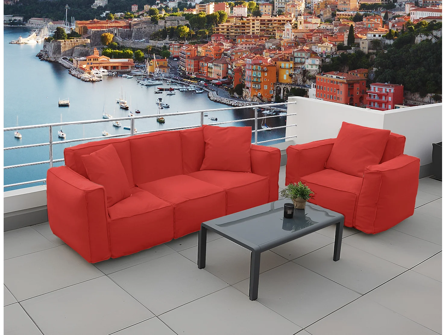 Canapé salon de jardin modulable 90x75x65cm Terracotta