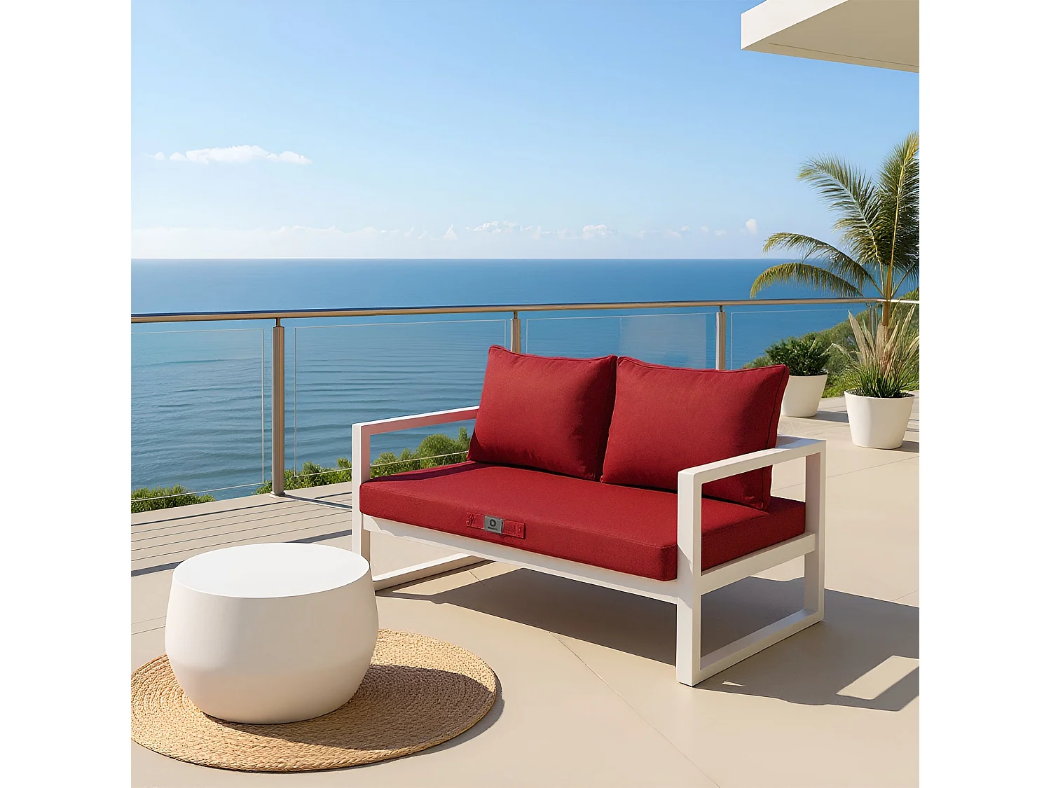 Coussins pour salon de jardin déhoussable 120x60cm Rouge bordeaux