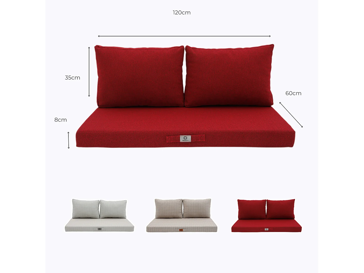 Coussins pour salon de jardin déhoussable 120x60cm - Bordeaux Chiné