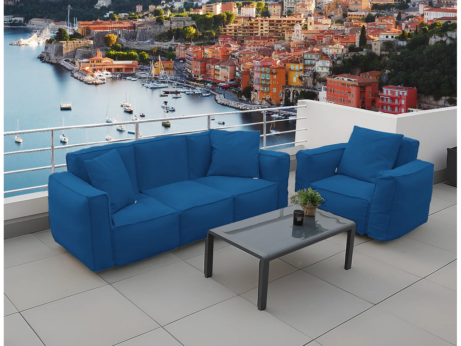 Canapé salon de jardin modulable 90x75x65cm Bleu