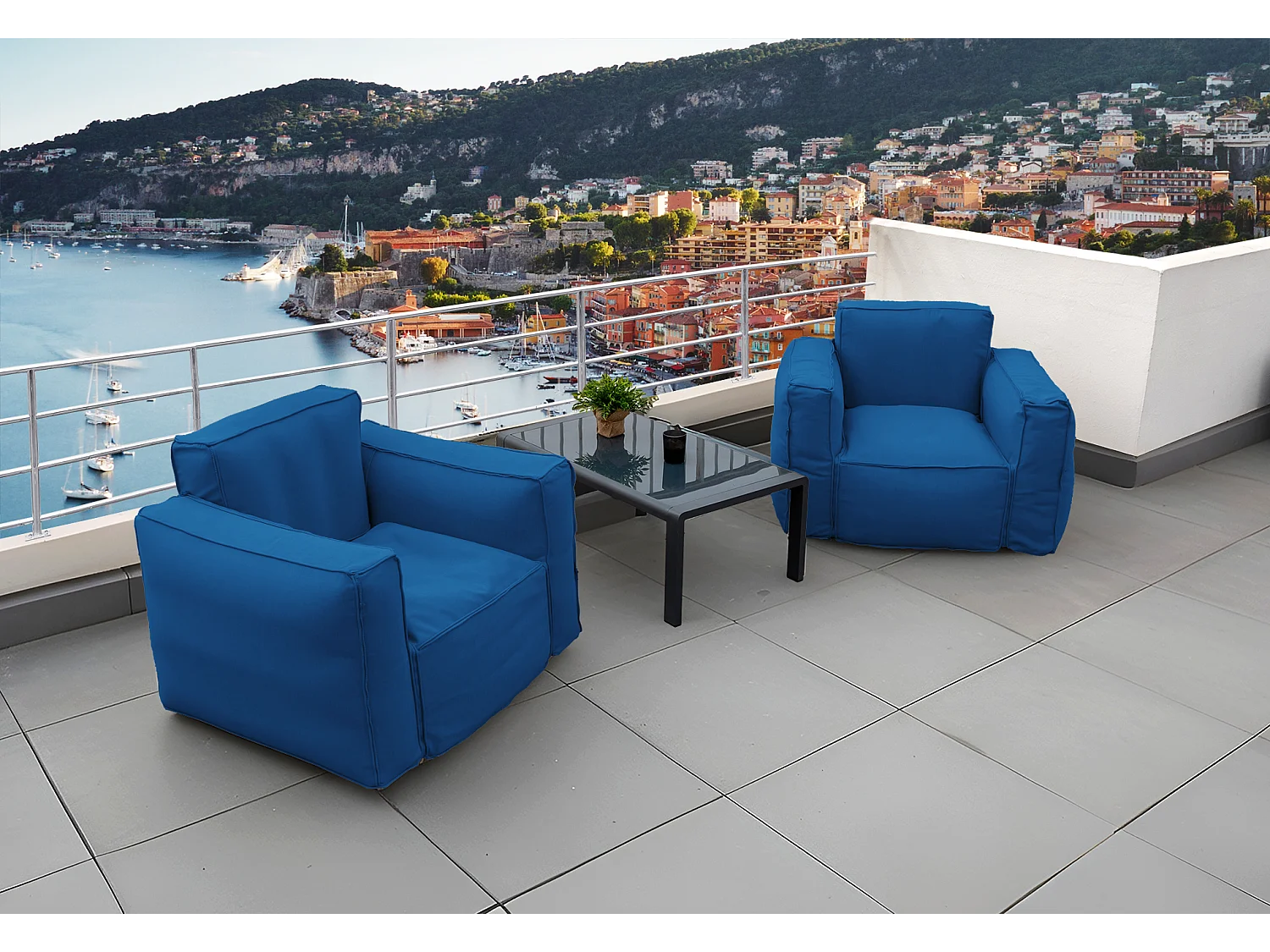 Canapé salon de jardin modulable 90x75x65cm Bleu