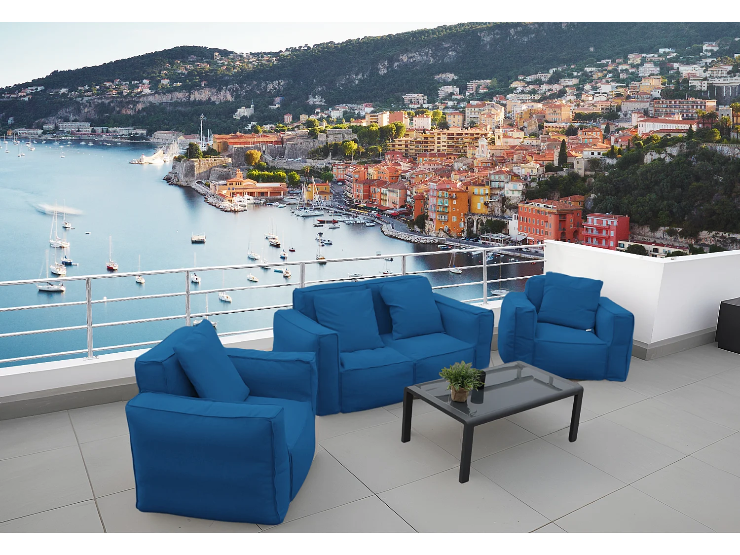 Canapé salon de jardin modulable 90x75x65cm Bleu