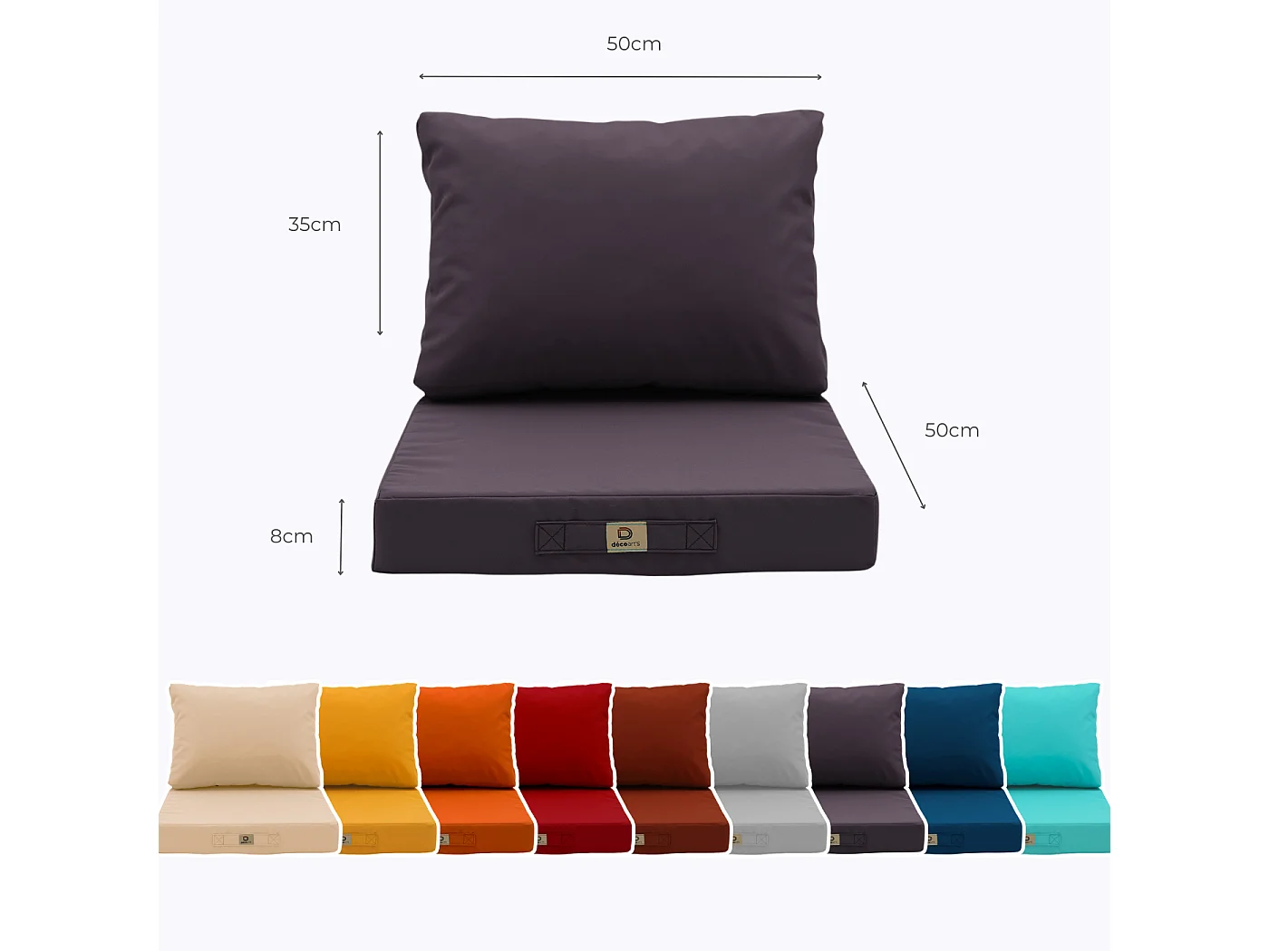 Coussins pour salon de jardin déhoussable 50x50cm Gris carbone