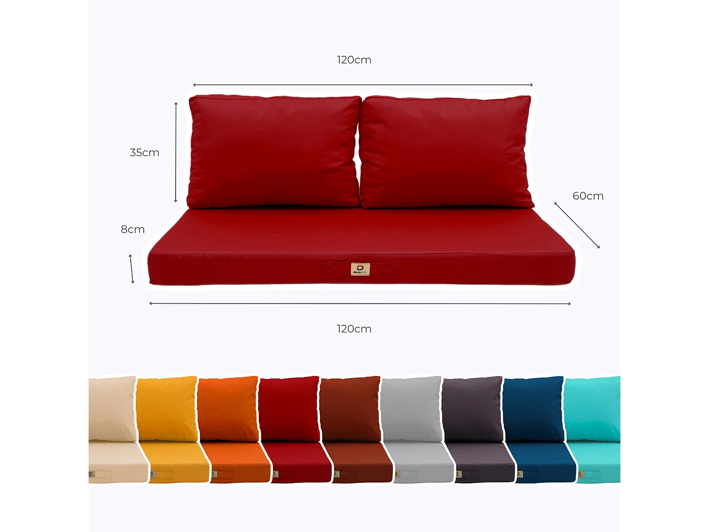 Coussins pour salon de jardin déhoussable 120x60cm Rouge