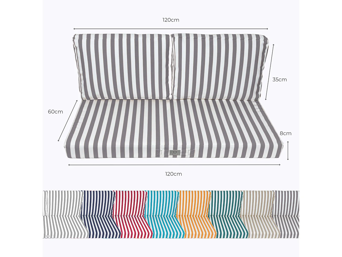 Coussins pour salon de jardin déhoussable 120x60cm - Rayure Gris foncé