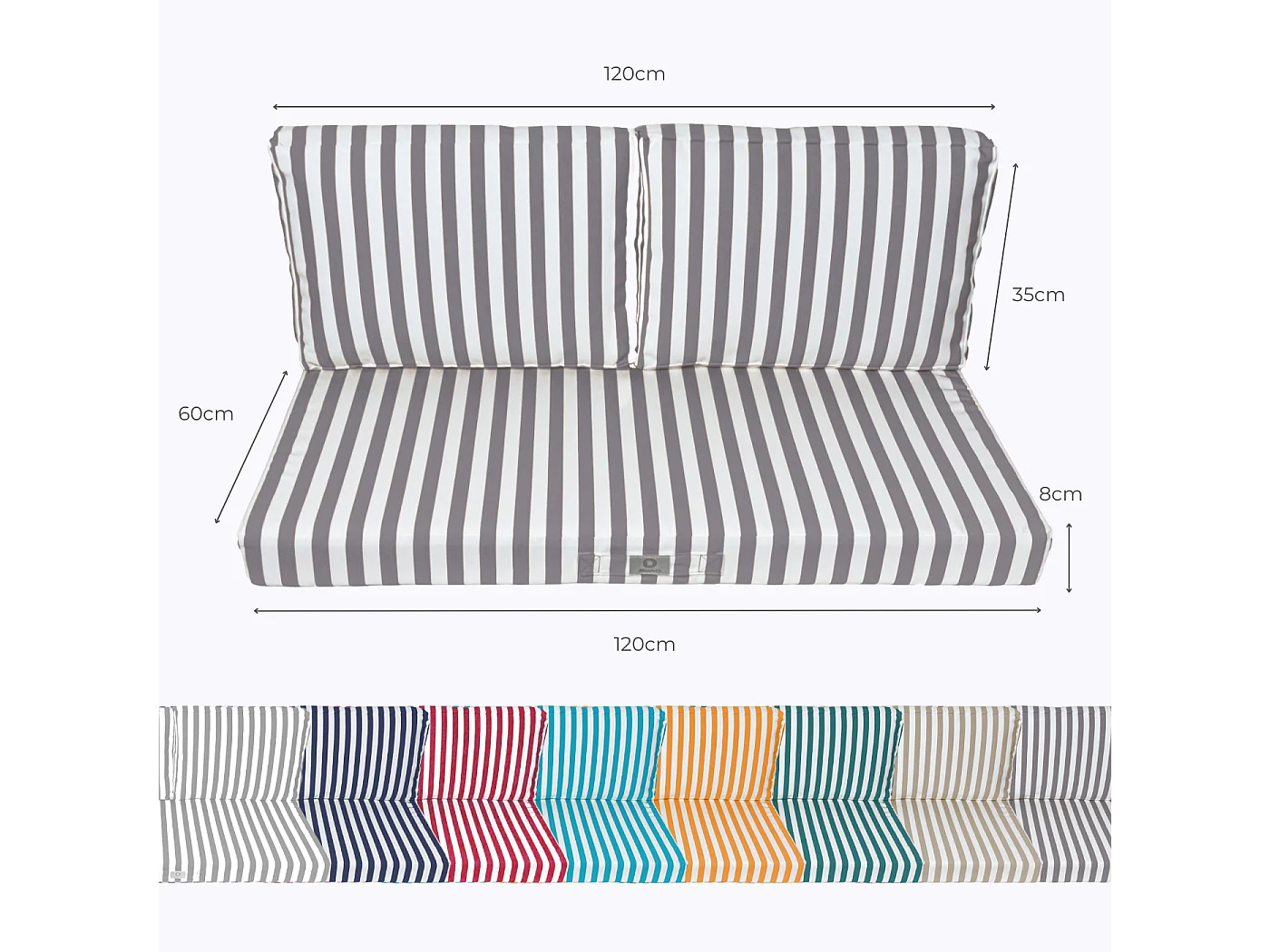 Coussins pour salon de jardin déhoussable 120x60cm Rayure gris foncé