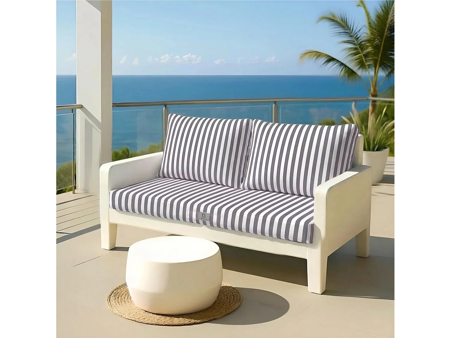 Coussins pour salon de jardin déhoussable 120x60cm Rayure gris foncé