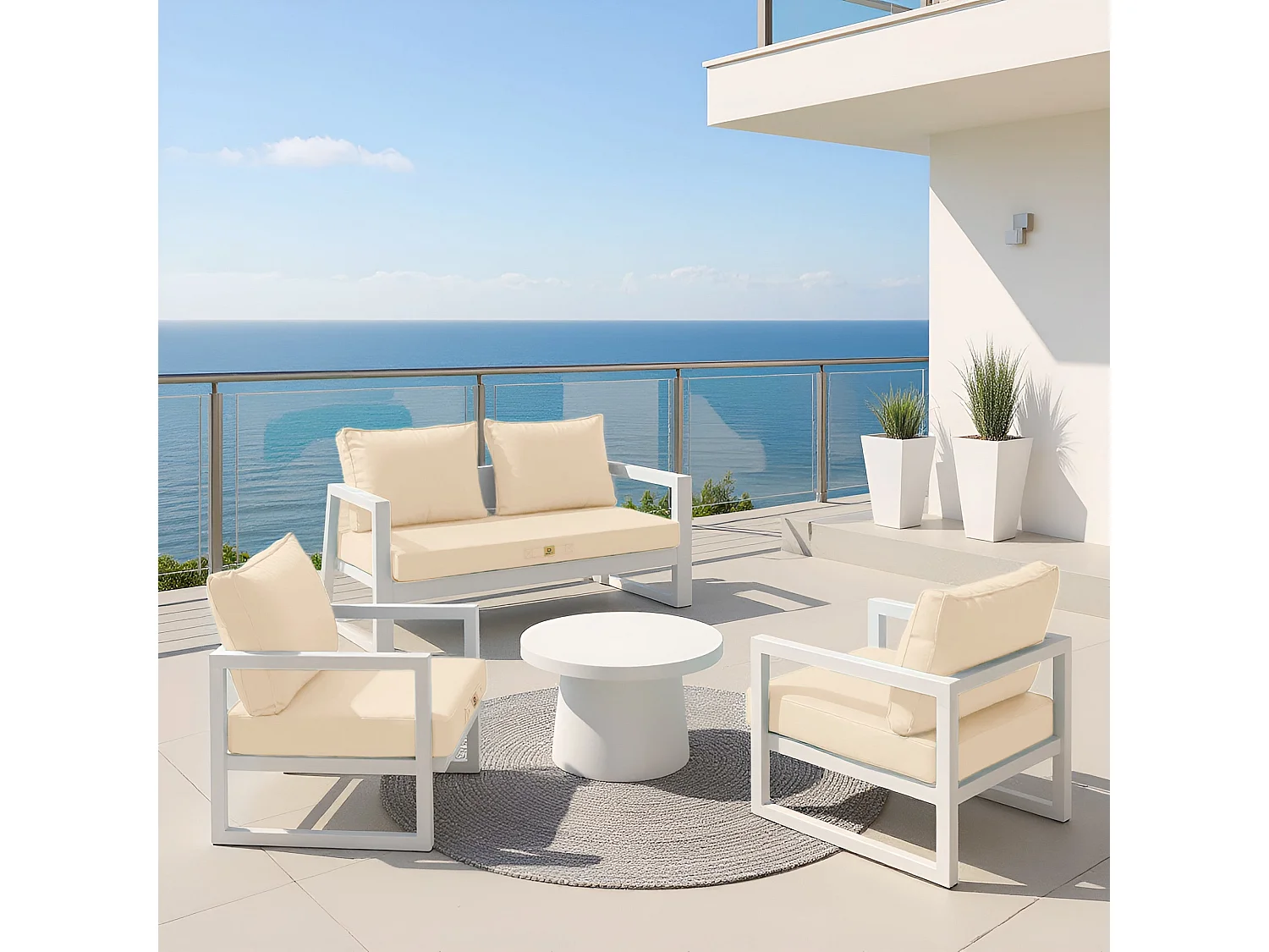 Coussins pour salon de jardin déhoussable 50x50cm Beige